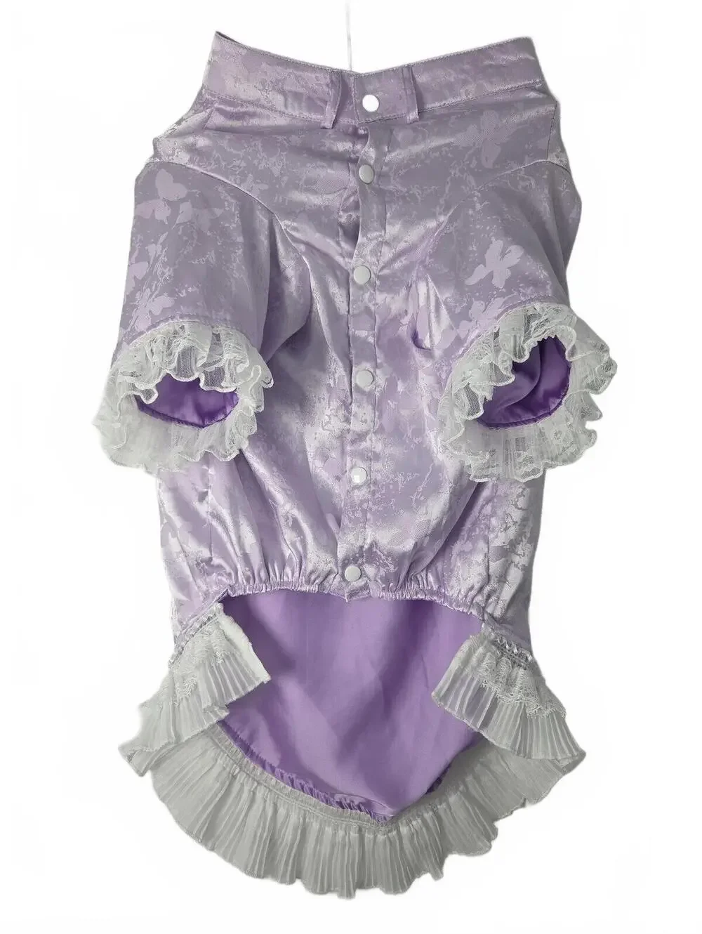 Mamore 3XL Lavender Satin Dog Dress with White Lace Trim